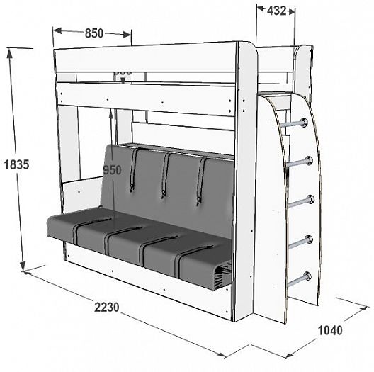 Кровать двухъярусная "Омега-17" - Схема
