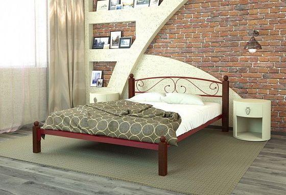 Кровать "Вероника Lux" 1400 мм (ламели) - В интерьере, цвет: Красный/Коричневый (дерево)