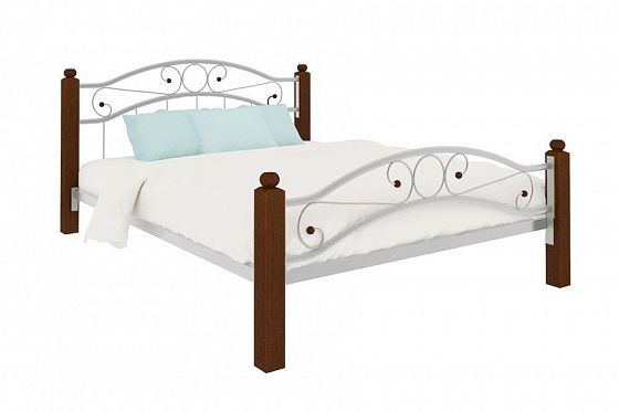 Кровать "Надежда Lux Plus" 1400 мм (ламели) - Цвет: Белый/Коричневый (дерево)