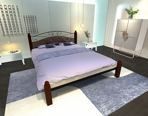 Кровать "Надежда Lux" 1200 мм (мягкая) - В интерьере, цвет: Черный/Коричневый (дерево)
