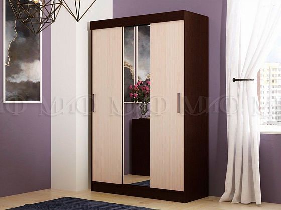 Модульная спальня "Бася" - Шкаф 3-х створчатый в интерьере, цвет: Дуб беленый/Дуб Венге