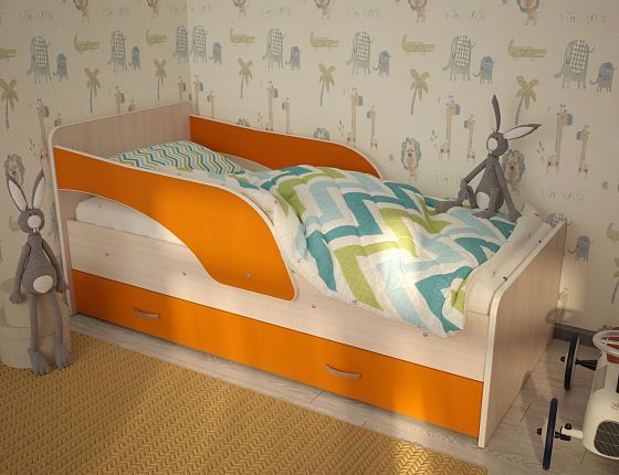 Кроватка "Максимка" Цвет: Млечный Дуб/Оранж