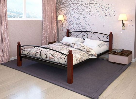 Кровать "Вероника Lux Plus" 1600 мм (ламели) - В интерьере, цвет: Черный/Коричневый (дерево)