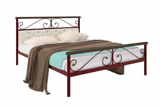 Кровать "Эсмеральда Plus" 1400 мм (мягкая) - Цвет: Красный/Коричневый (дерево)