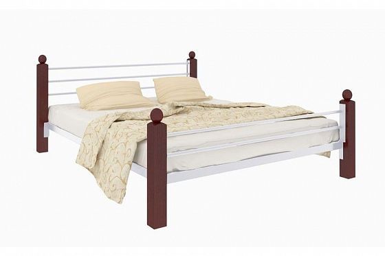 Кровать "Милана Lux Plus" 1400 мм (ламели) - Цвет: Белый/Коричневый (дерево)